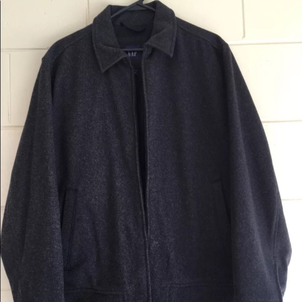 GAP Wool Coat Jacket Gray Zip Quilted Lined
